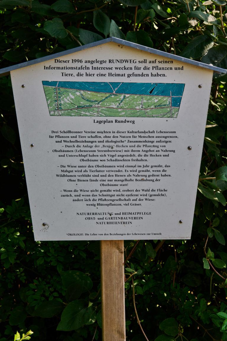 Infotafel zum Rundweg um die Benjeshecke